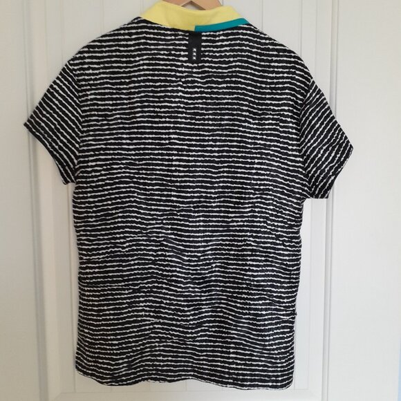 Jamie Sadock Textured Striped V-Neck Short Sleeve Top Black White Size L - Picture 2 of 15